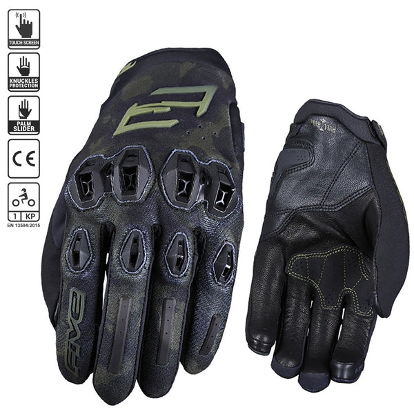 Five Gloves STUNT EVO2 Camo Khaki Size Small 8 Motorcycle Gloves