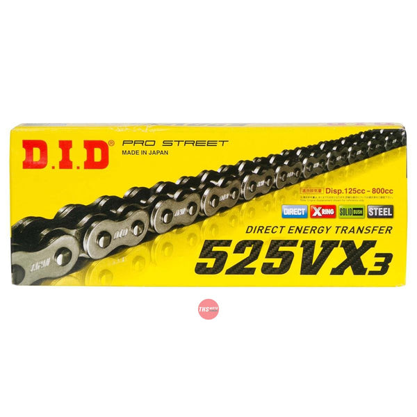 DID 525VX3 Chain x 108ZB ZJ solid bush rivet link