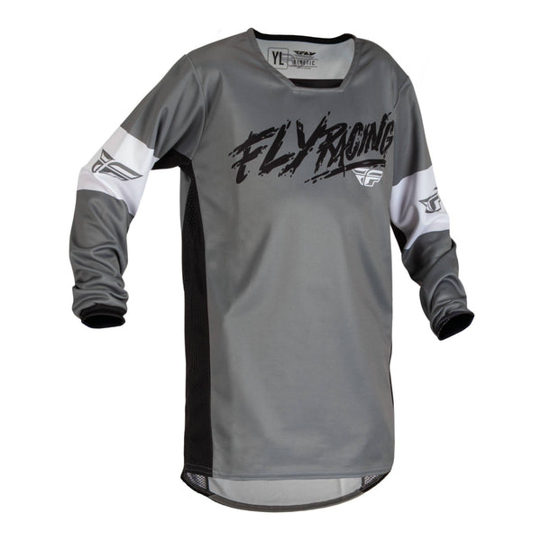 Fly Racing '23 Youth Kinetic Khaos Jersey Grey black white Ym