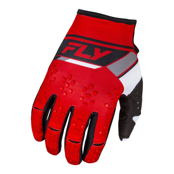 Fly Racing 2024 Youth Kinetic Prix Gloves - Red / White / Grey Size YS