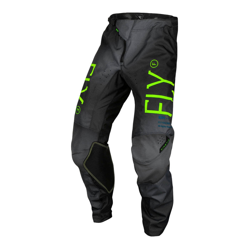 Fly Racing 2024 Youth Kinetic Pants - Charcoal / Neon Green / True Blue Size 20