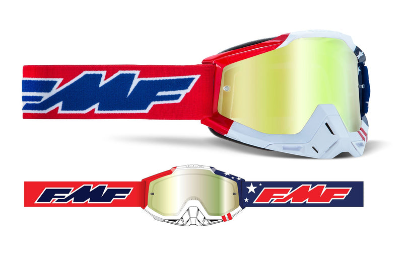 FMF POWERBOMB Motocross MX Goggles Rocket White - True Gold Lens