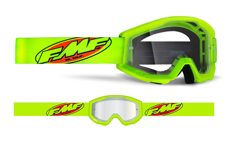 FMF POWERCORE Youth Size Motocross MX Goggles Core Yellow Hi Vis - Clear Lens