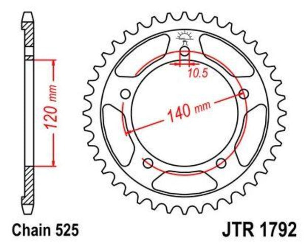 JT 1792.42 Rear 42-Tooth Sprocket 525 Pitch