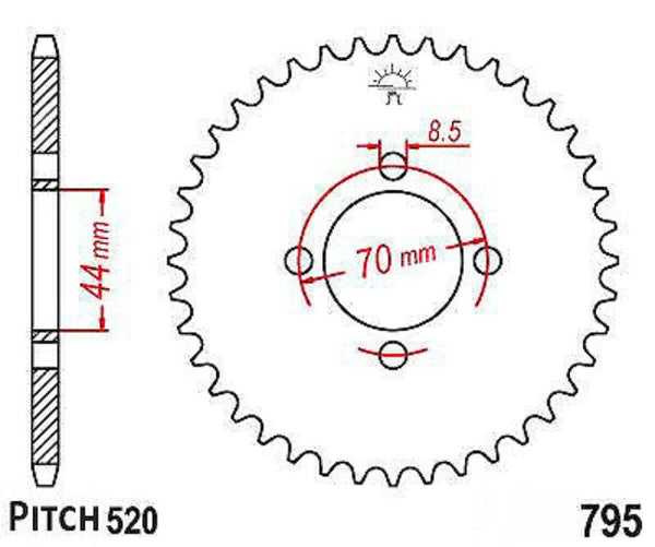 JT 1795.22 Rear 22 Tooth Sprocket 520 Pitch