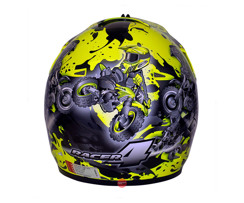 RXT Racer 4 Kids Black Yellow (55-56cm) Youth MX Helmet Size Large