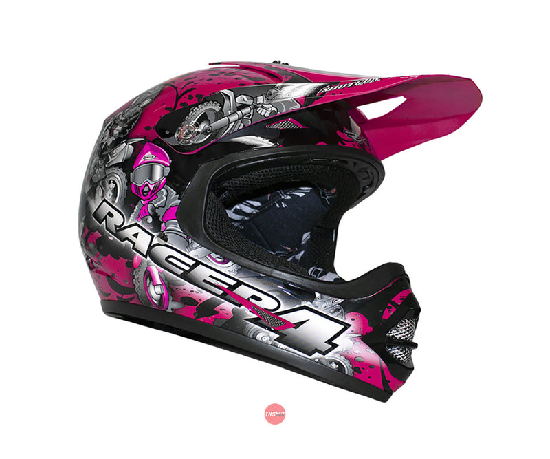 RXT L Racer 4 Kids Black Magenta (55-56cm) Youth Mx Helmet Size Large