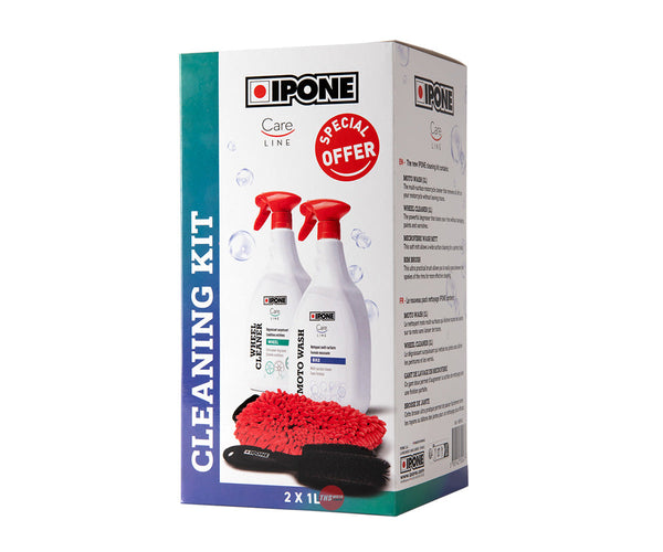 Ipone Cleaning Kit With 1L Moto Wash / Wheel Cleaner Brush Mitt