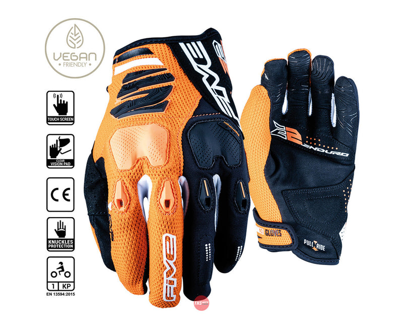 Five 08/S E2 Orange Black Glove Size Small