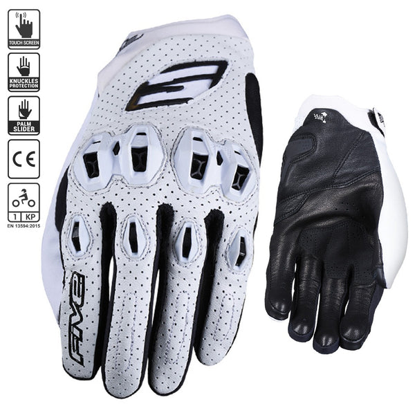 Five Gloves STUNT EVO2 LEATHER White Size Medium 9 Motorcycle Gloves