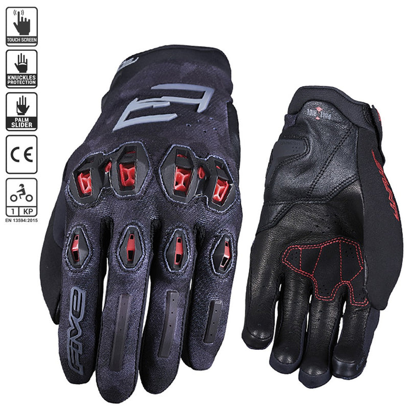 Five Gloves STUNT EVO2 Camo Black / Red Size 3XL 13 Motorcycle Gloves