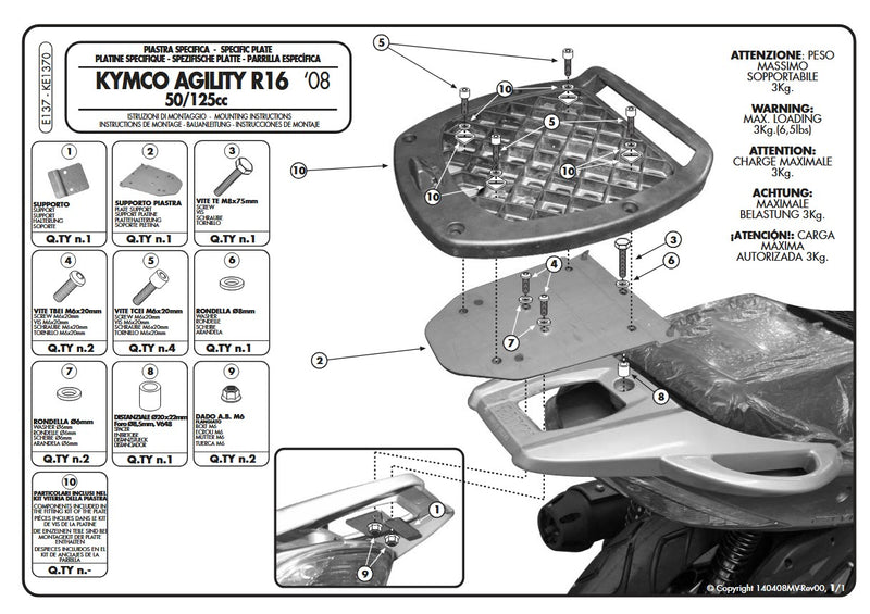 Givi Monolock Plate Kymco R16 E137
