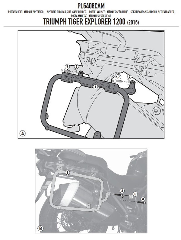 Givi Side Rack Cam-side (OBK) Triumph Tiger Explorer 1200 '12- PL6408CAM