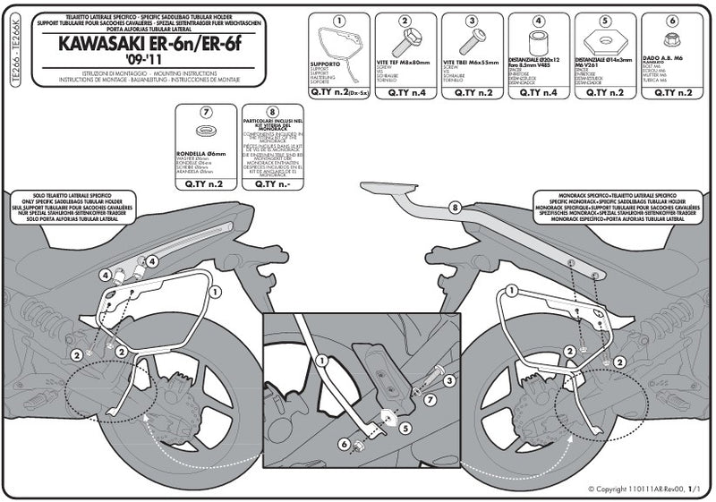 Givi Side Rack Easylock Kawasaki ER6N/ER6F '09-'11 TE266