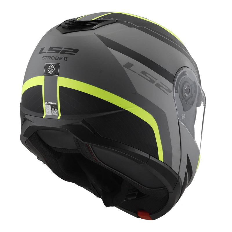 LS2 FF908 Strobe II Monza Flip Front Helmets - Matte Black / Hi-Vis Yellow 06 Size 2XL 64cm