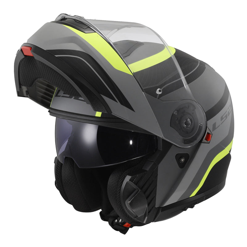 LS2 FF908 Strobe II Monza Flip Front Helmets - Matte Black / Hi-Vis Yellow 06 Size 2XL 64cm