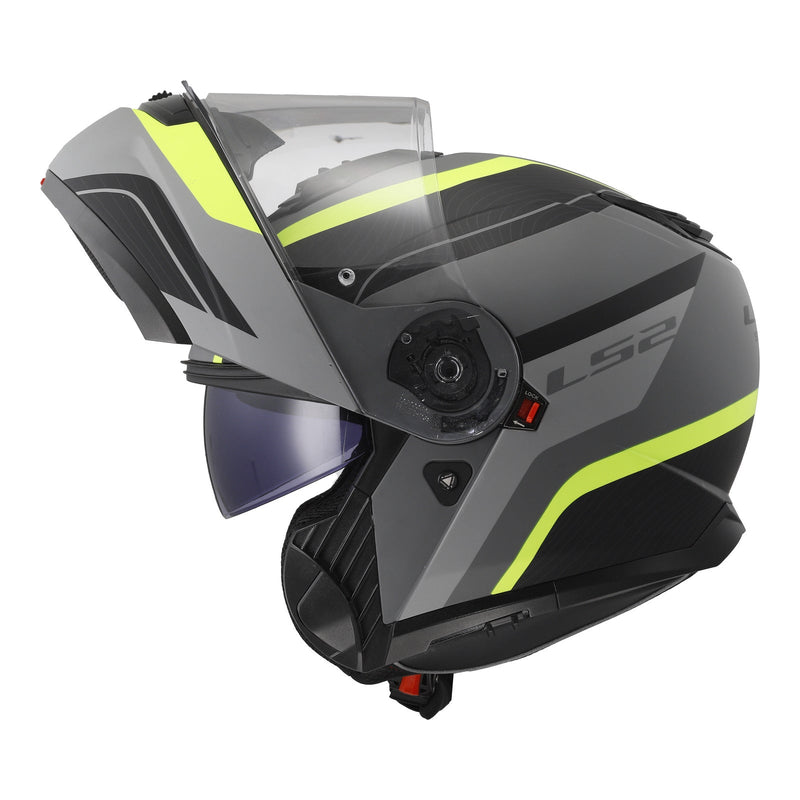 LS2 FF908 Strobe II Monza Flip Front Helmets - Matte Black / Hi-Vis Yellow 06 Size Small 56cm