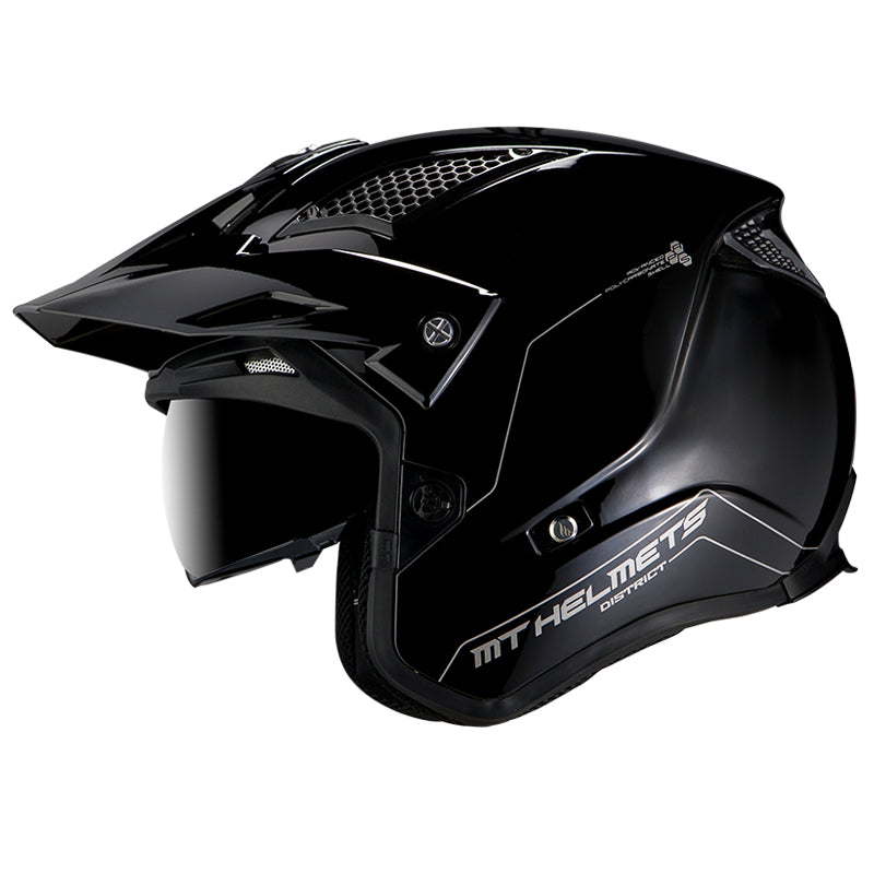 MT District SV Gloss Black Open Face Helmet Size Small 56cm