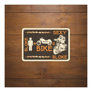 Oxford Garage Metal Sign: "Bloke Man + Bike = Sexy Bloke"