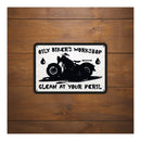 Oxford Garage Metal Sign: "Oily Biker's Workshop"