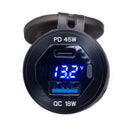 Rocky Creek Designs PA032 USB A & C Power Adapter with Voltmeter and On/Off Switch