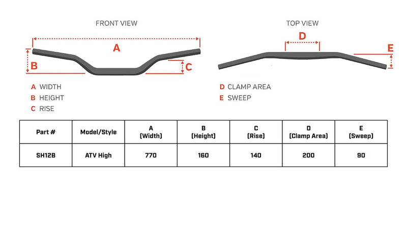 ARTRAX -SH12-BM0- 22.2mm ATV Alloy Handlebars