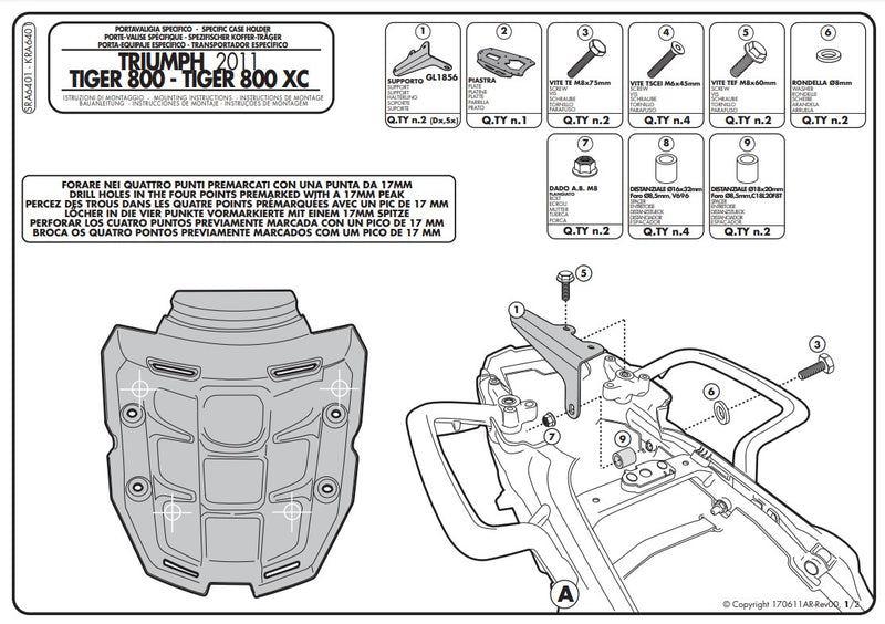 Givi Top Box Mounting Kit Alu Monokey Triumph Tiger 800 / 800 Xr/xc '11-'19 SRA6401