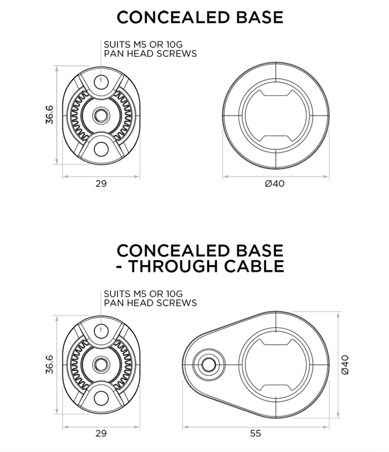 360 Base - Concealed Through Cable Quad Lock