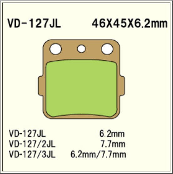 Vesrah Sintered Brake Pads VD127JL Alt: AX35084 SD127