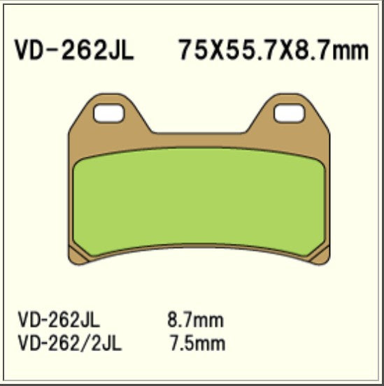 Vesrah Sintered Brake Pads VD262JL Alt: SD262 AX35244