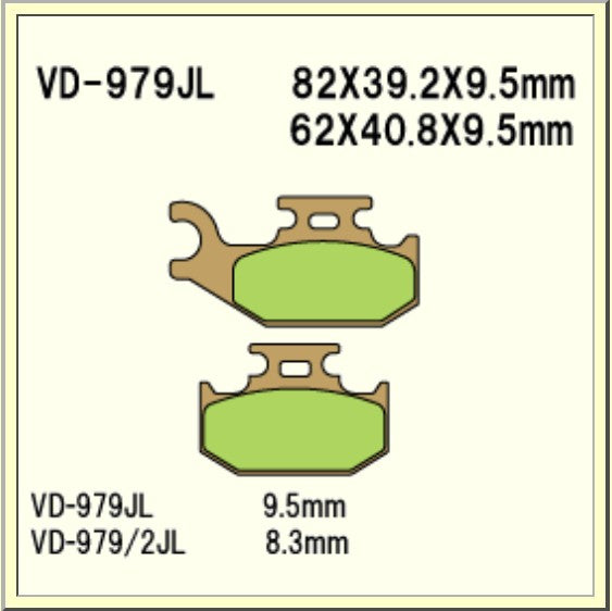 Vesrah Sintered Brake Pads VD979/2JL Alt: SD9792 AX35414