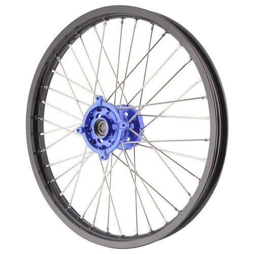 X-Tech MX Mini Wheel Front KX85 2001 Up Black Rim / Blue Hub / Silver Spokes 1.40x19