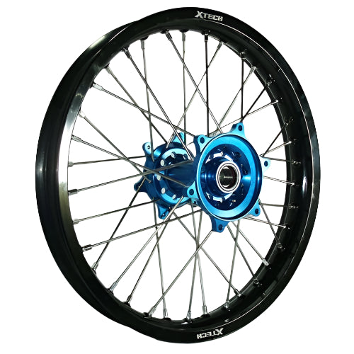 X-Tech MX Mini Wheel Rear KX85 2014 Up Black Rim / Blue Hub / Silver Spokes 1.85x16