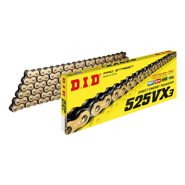 DID VX Pro Street X-Ring Chain 525VX3 x 120ZB ZJ Gold solid bush rivet link