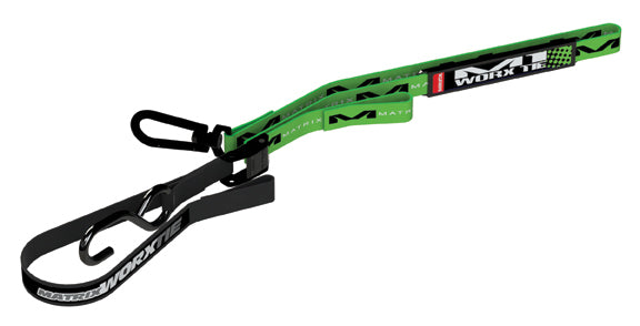 MC-M1-105 - Matrix M1 1.0" Worx tie-down set, in green, is a premium tie-down set with top soft loop hook and name plate for custom graphics and is 1" wide