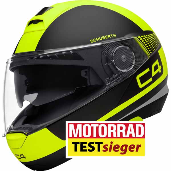 Winner in major comparison test by MOTORRAD: The innovative SCHUBERTH C4 (October 2017) - pictured is the Legacy Yellow colourway