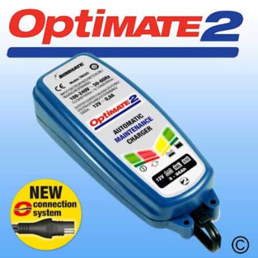 Optimate 2 - easy to use with a simple LED display at a low price. 0.8 Amp charge rate. SAE connection