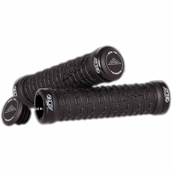 Azonic Razor Wire grips in black colourway - comes as a grip set with collars and plugs