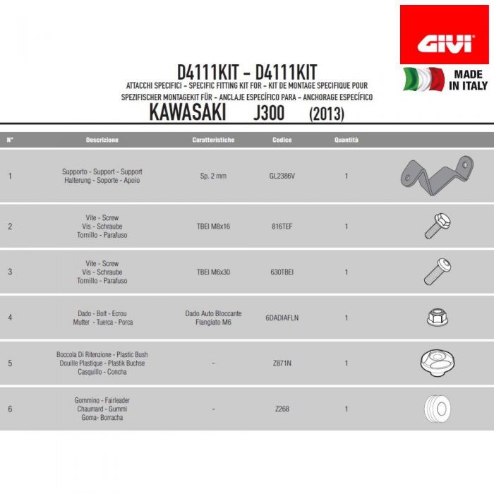 Givi D4111KIT Kit to Fit Screen 4111DT Kawasaki J125/300 14 -