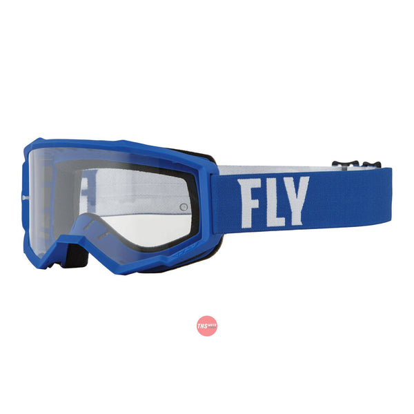 Fly Racing 2022 Focus Youth Goggle Blue White Clear Lens