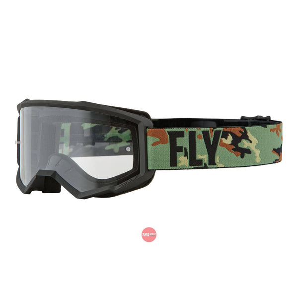 Fly Racing 2022 Focus Youth Goggle Green Camo Black W Clear Lens