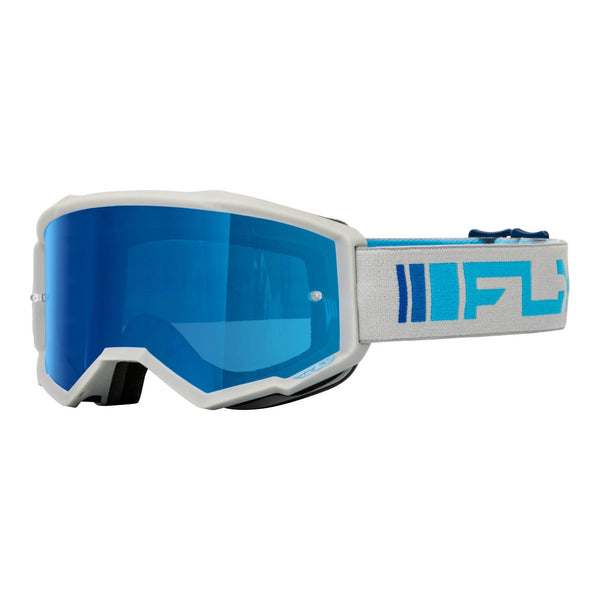 FLY Racing 2024 Zone Goggle - Silver / Blue with Dark Blue Mirror / Smoke Lens