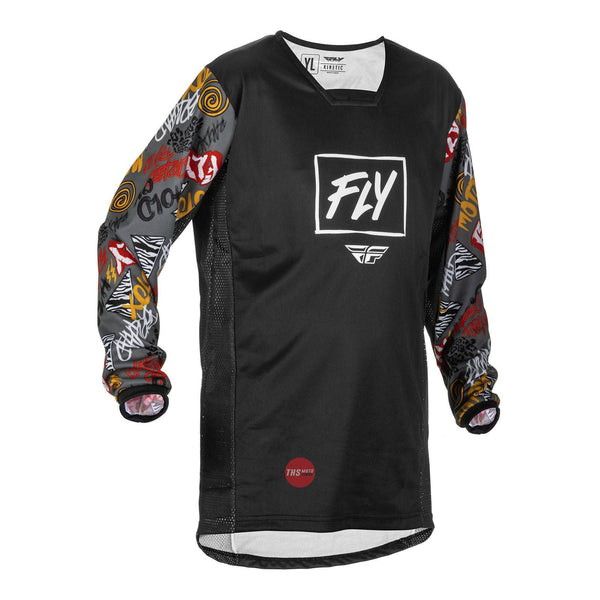 Fly Racing 2022 Kinetic Youth Rebel Jersey Black Grey Youth Large