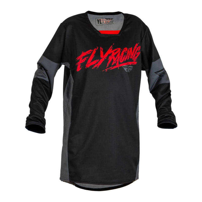 Fly Racing 2023 Youth Kinetic Khaos Jersey Black red Grey Ym