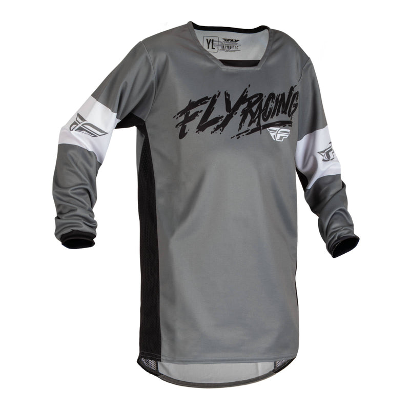 Fly Racing 2023 Youth Kinetic Khaos Jersey Grey Black white Yx