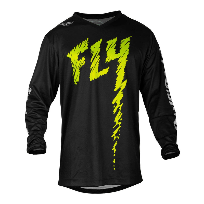 Fly Racing 2024 Youth F-16 Jersey - Black / Neon Green / Light Grey Size YL