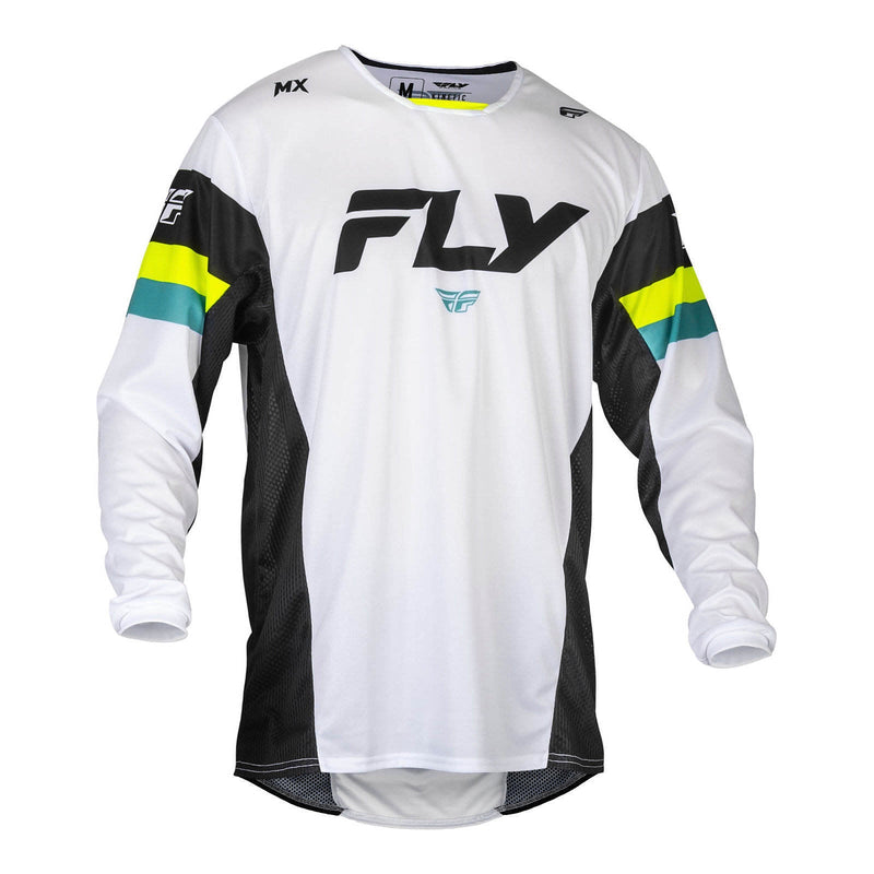 Fly Racing 2024 Kinetic Prix Jersey - White / Black / Hi-Vis Size Small