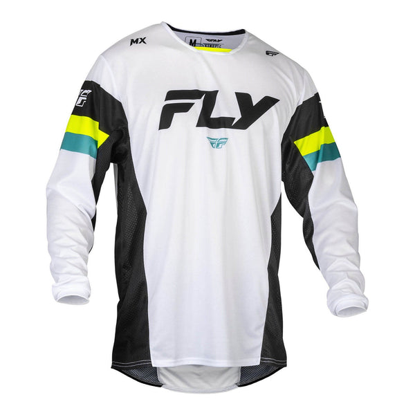 Fly Racing 2024 Kinetic Prix Jersey - White / Black / Hi-Vis Size XL