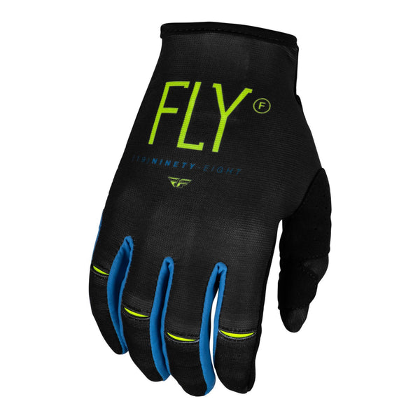 Fly Racing 2024 Youth Kinetic Gloves - Charcoal / Neon Green / True Blue Size YL