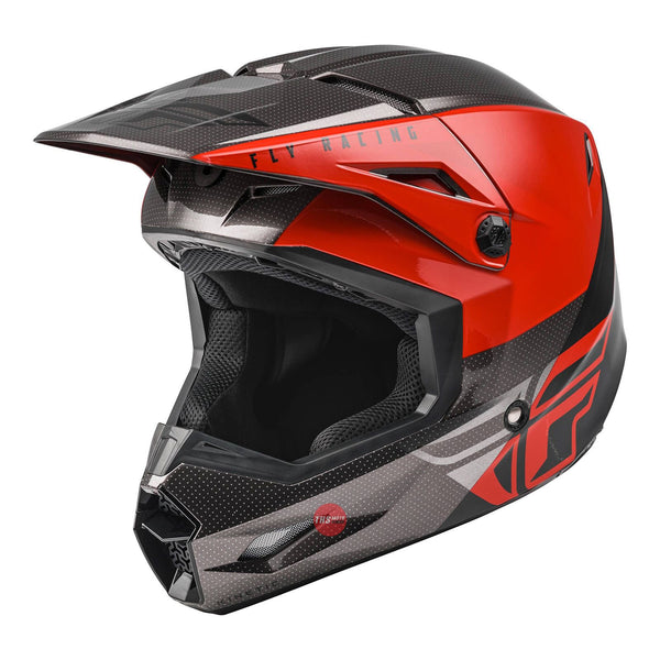 Fly Racing 2022 Kinetic Straight Edge Helmet Ece Red black Grey Youth Medium